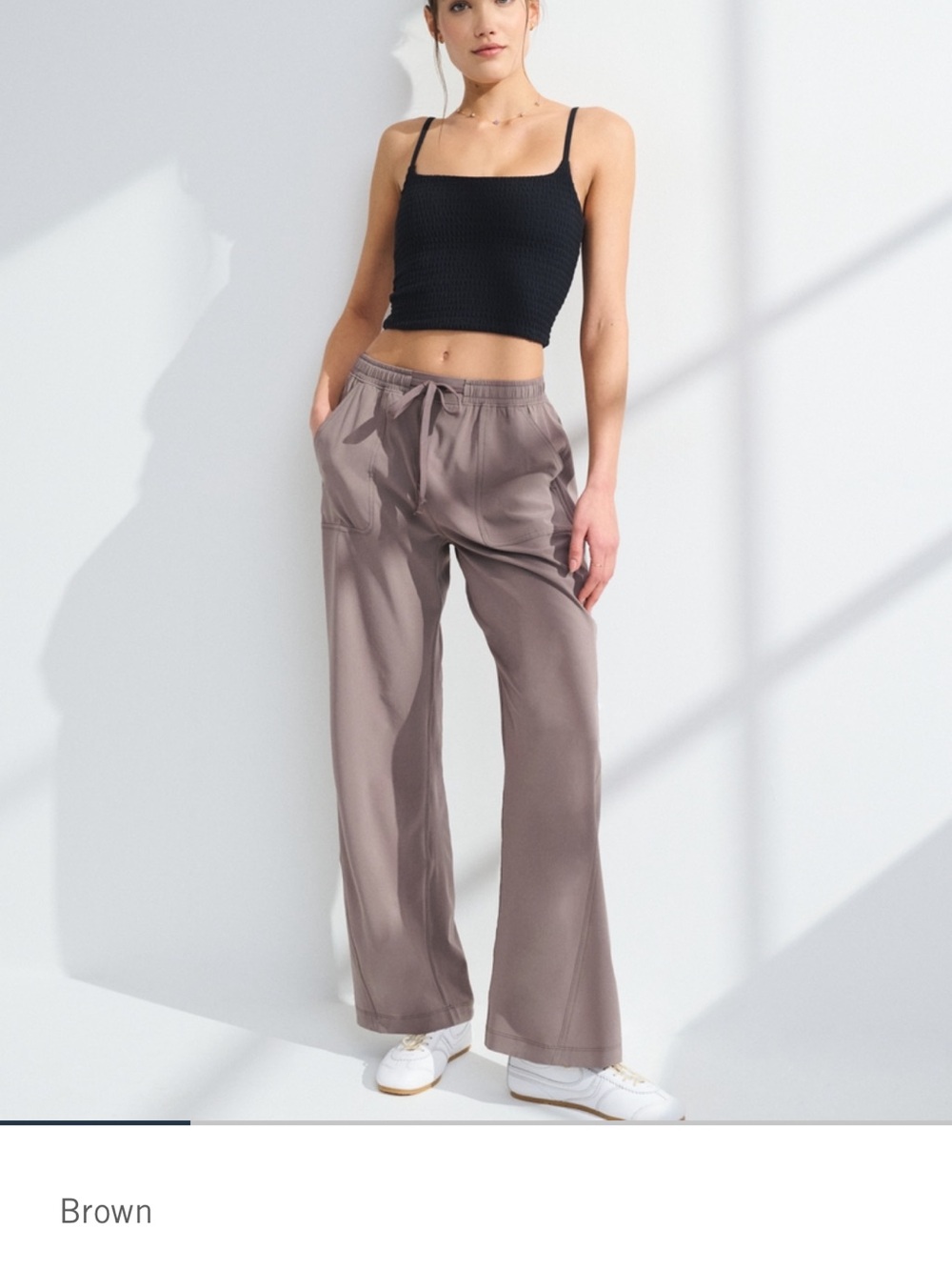 YPB Wide-Leg Drawstring Pants in Brown